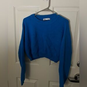 Zara Women's Vibrant Blue Crew Neck Sweater